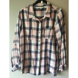 Pink & Navy Plaid Button-Down